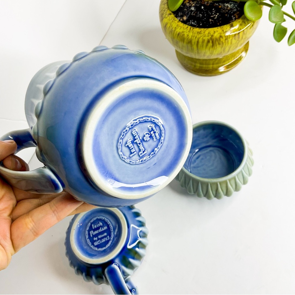 VINTAGE Irish Ceramic Pottery Tea Set – Blue & Green Glaze with Creamer & Sugar - Picture 7 of 7